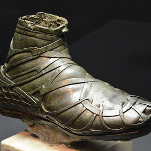 Bronze caliga from a fragmentary Roman equestrian statue. Kalkriese Museum, Germany; first–second century CE.
