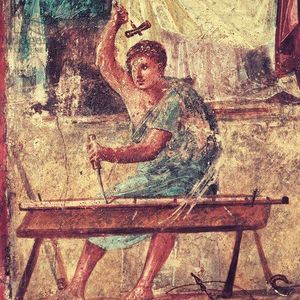 Artisan with tunic worn over one shoulder,Pompeii,1st century AD