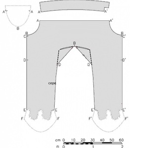 Modern cutting diagram of Damendorf trousers, reconstructing a northern European Roman Iron Age garment.