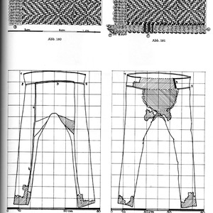 Drawing of the Damendorf trousers and their cloth, Roman Iron Age.