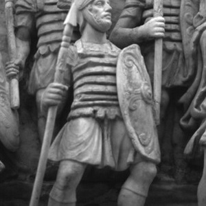 Soldier wearing trousers. Detail of the Column of Antoninus Pius, second half of the second century CE.