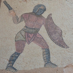 Mosaic with a secutor in the subligaculum. House of Gladiators, Kourion, Cyprus. Late 3rd century AD.