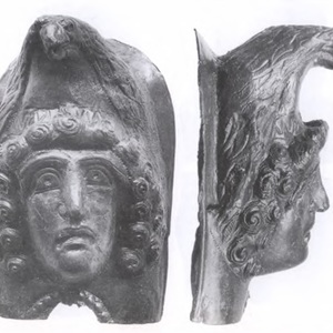 Knee pads (part of a composite greave) from Bad Auch-Altenburg (Brygeiion,Carnuntum). Lower Austria. Bronze. Munich,Prehistoric State Collection,Inv. no. 1981,3198. Late 2nd,early 3rd century AD