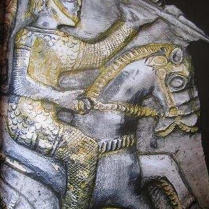 Celtic warrior in chain mail,depicted on the application of the treasure of Letnica. 2-1 century BC
