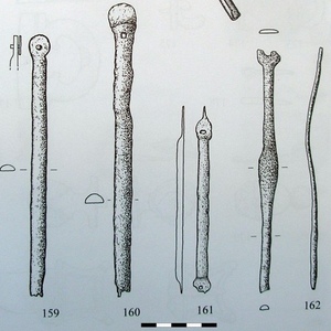 Drawings of shield grips found along Hadrian's Wall, second century CE.