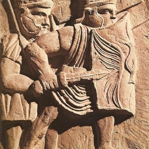 Bas-relief of the pedestals of the columns that decorated the courtyard in front of the complex of buildings of the headquarters (praetorium and principia) of the citadel of the other Roman city of Mogontiac (Latin Mogontiacum). "Land Museum",Mainz,Germany. Second half of the first century AD