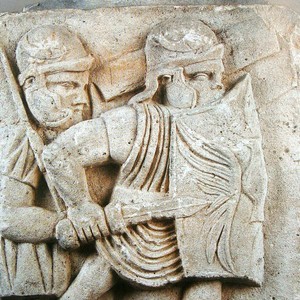 Bas-relief of the pedestals of the columns that decorated the courtyard in front of the complex of buildings of the headquarters (praetorium and principia) of the citadel of the other Roman city of Mogontiac (Latin Mogontiacum). "Land Museum",Mainz,Germany. Second half of the first century AD