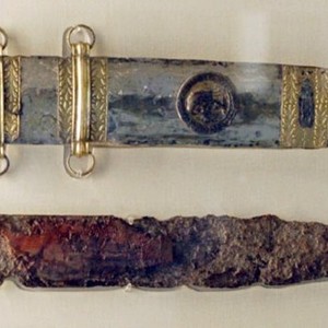 Gladius type "Mainz". It was found in the River Rhine,early first century. Also called the sword of Tiberius. The British Museum in London