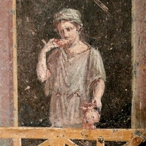 A young woman in a house tunic and a wrapped head. Getty Villa. 9 BC-14 AD