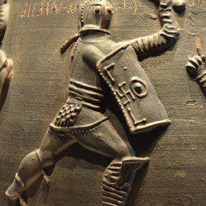 Image of the secutor. A Colchester vase. Colchester Castle Museum. Camulodunum. Second half of the 2nd century AD