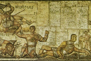 Mosaic with gladiators from Villa Borghese. 3rd century AD