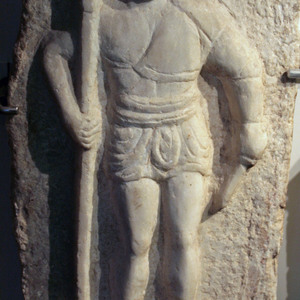 Bas-relief with a retiarius. National Museum of Antiquities, Leiden, Netherlands. 1-2 century AD