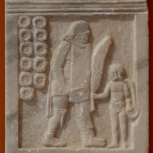 Tombstone to the gladiator Trypheros. Marble. Inv. No. 191. Patras,New Archaeological Museum. 2-3 century AD