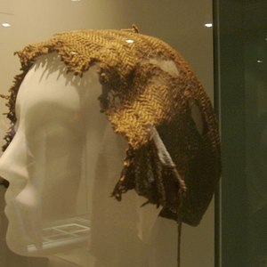 Cap from Bredmose, Himmerland, Denmark, Iron Age. National Museum of Denmark; made using sprang, not knitting.
