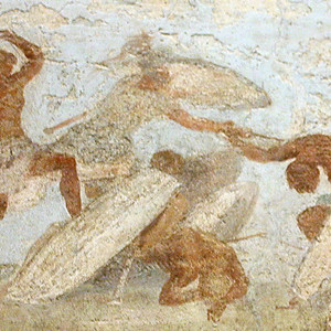 A Roman soldier fights the Gauls. Fresco from the tomb of the Statilii of the Tauri in Esquiline. National Museum of Rome. 1st century BC