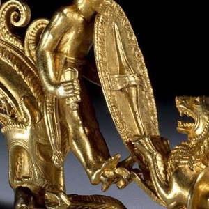 Celtic warrior depicted on a gold clasp from the Braganza collection. 3rd century BC