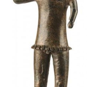 Bronze statuette depicting a Gallic warrior dressed in a Greek linen carapace and an Etruscan helmet with cheek pads. 4th century BC