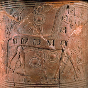 The Siege of Troy. Relief amphora. Mykonos. Around 670-640 BC.