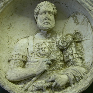 Roman portrait relief with military decorations. Archaeological collection at Schloss Eggenberg; precise rank and date require a catalogue reference.