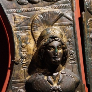 Fragment of three-part horse protection, type C. Early 3rd century AD Bronze. Found in the vicinity of Straubing, Germany. Stored in the Gasmodenmuseum.