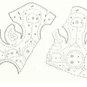 Fragment of leather chanfronte,type A,circa 100 AD Material: leather,diameter: 38 cm,Roman army Museum,Vindolanda