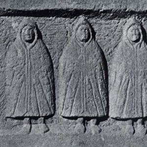 Relief with three hooded figures found near Hadrian's Wall. It is sometimes connected with a Celtic religious milieu; identifying the figures directly as druids remains hypothetical.