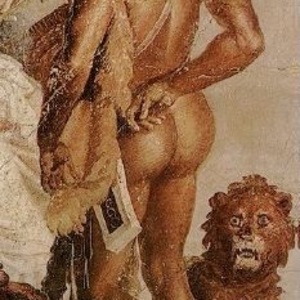 Detail from the fresco "Allegories of Hercules". Fresco from Herculaneum,National Archaeological Museum,Naples. 1st century AD