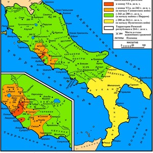 Map of "Rome's Conquest of Italy" in the VI-III centuries BC.