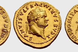Set of three aurei with Flavian images: Vespasian,Titus,Domitian.