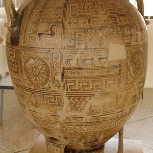 Vessel in geometric style 900-850 BC Archaeological Museum of Argos. Greece
