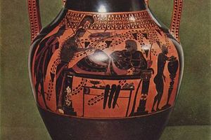 Amphora with the image of Hercules and Athena. Black-figure Attic painting. 520-510 BC