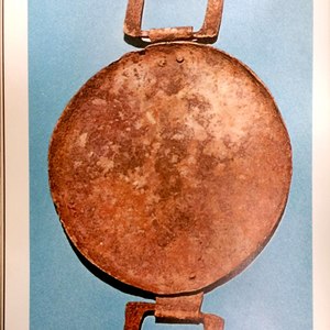 Iron frying pan reported from Judaea, attributed to the first–second century CE.