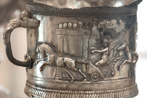 Silver bowl with the image of Circus Maximus. Pompeii. Height: 8 cm,width-9.5 cm. Weight-355 g. Inv. No. 145510. 1st century AD