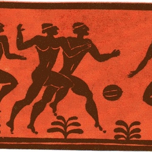The Episkyros game. Ancient Greek Image,Athens State Museum of Archaeology