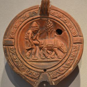 Roman lamp with an erotic plot. Berlin Museum. 1-3 century AD
