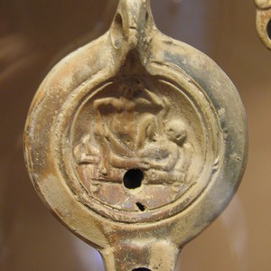 Oil lamp with erotic scene. Romano-Germanic Museum,Cologne. 1-2 century AD