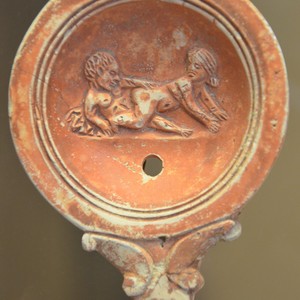 Oil lamp with erotic scene. Romano-Germanic Museum,Cologne. 1-2 century AD