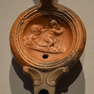 Oil lamp with erotic scene. Romano-Germanic Museum,Cologne. 1-2 century AD