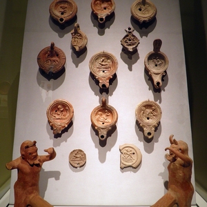 Oil lamps with erotic scenes. Romano-Germanic Museum,Cologne. 1-2 century AD