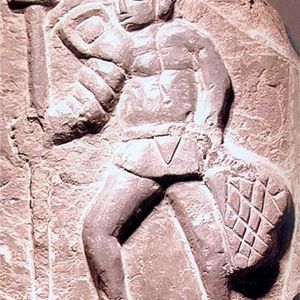 Retiarius is left-handed. The bas-relief was found in Chester,England. Walden Museum. 2nd century AD