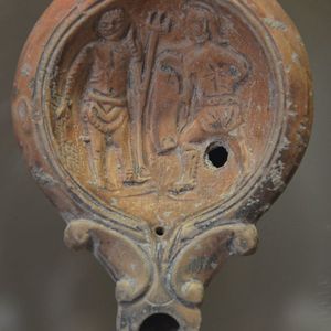 Oil lamp with retiarium. Romisch-Germanisches Museum,Cologne,1st-2nd century AD