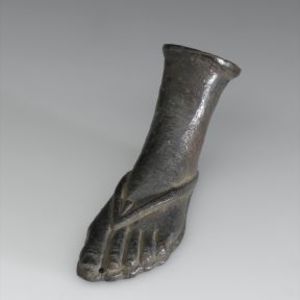 Bronze Roman left foot in sandals. 1-2 century AD