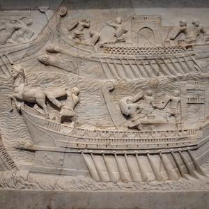 Battle of Actium. Marble bas-relief of Avellino. 14-37 CE