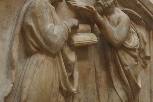 "Plato and Aristotle,or Philosophy",Luca Della Robbia. Bas-relief of the 15th century.