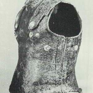 An iron thorax with gold accessories, found in the Prodromi tomb in Epirus. 290-270 BCE