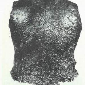 An iron thorax with gold accessories, found in the Prodromi tomb in Epirus. 290-270 BCE
