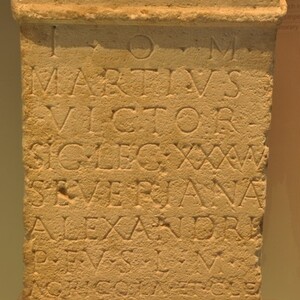 Altar with dedication to Jupiter Legio XXX Ulpia Victrix. It is kept in the museum of the city of Xanten,in Germany. 230 A.D.