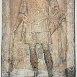 Tombstone of Legio XX Valeria Victrix Centurion Mark Favonius Facilis. Colchester Castle Museum,England. 43-63 AD