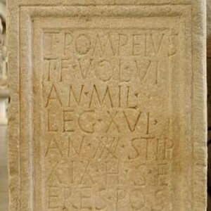 Tombstone of legionnaire Legio XVI Gallica-Titus Pompey. Mainz Museum,Germany. 1st century AD