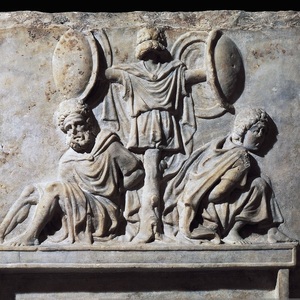 Roman trophy with Jewish captives. Part of a bas-relief from the temple of Apollo. Rome,Capitoline Museum. 1st century AD